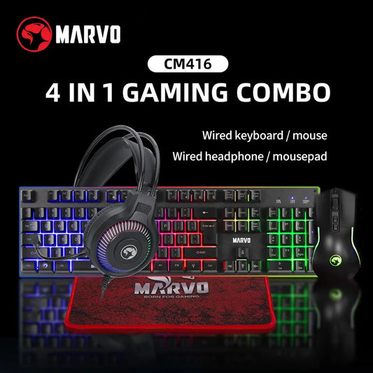RGB Gaming Keyboard Mouse Headset & Pad Set