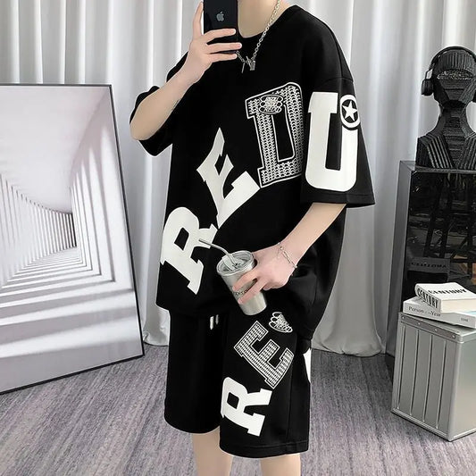 Men's Alphabet Print Summer Set – Casual Streetwear Two-Piece